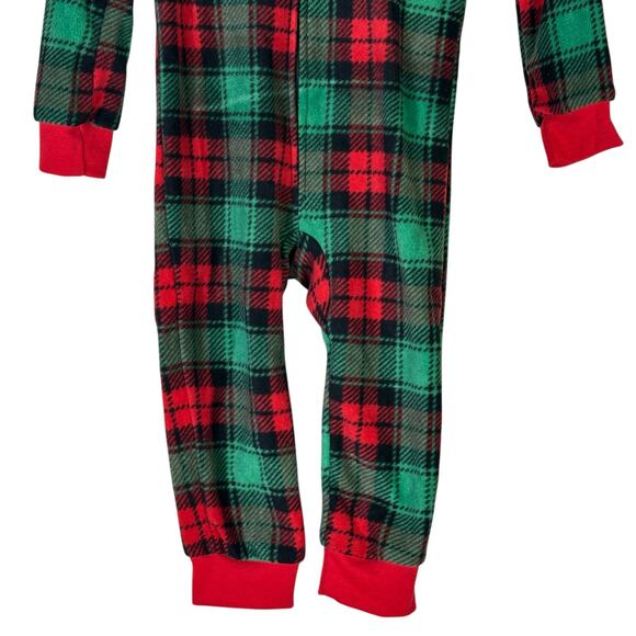 NWT PJ’s & Presents Pajama Onesie Toddler 2T Plaid Reindeer Hood Fleece Holiday - Picture 3 of 6